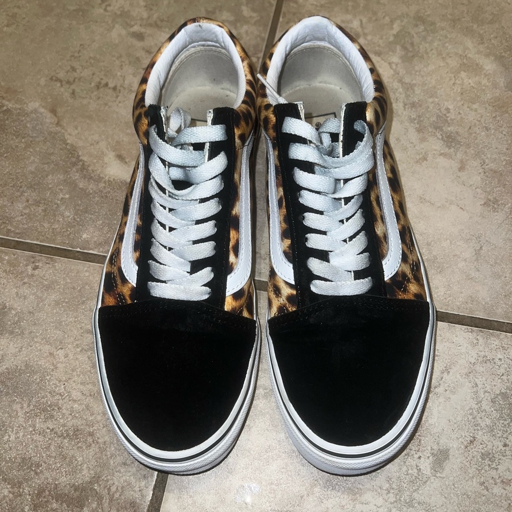 Vans Leopard Print and Black Sneakers